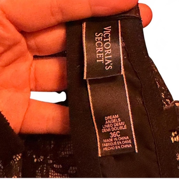 Victoria's Secret Black Lace Bra Size 36C Dream Angels Lined Demi / Demi Double - Picture 7 of 8